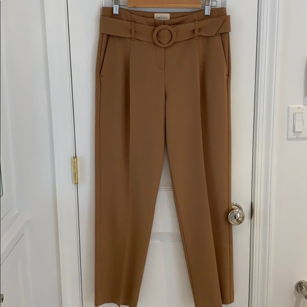 Sezane Belted Wool Camel Trousers